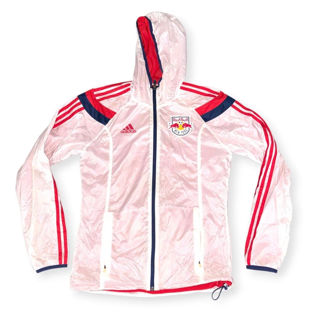 Adidas Vintage Very Rare Anthem MLS NY Red Bull Woven Nylon Jacket White Small - Picture 2 of 6
